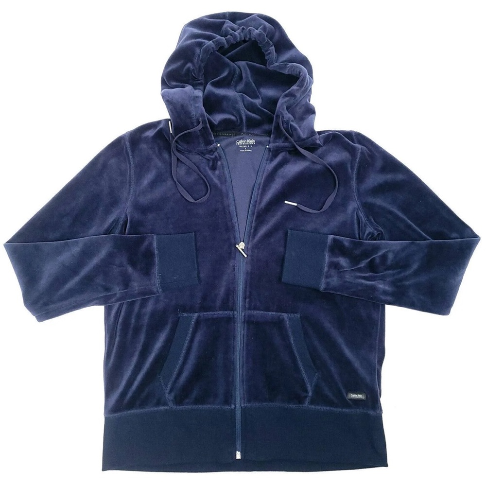 Calvin Klein Performance! Dark Blue Velour Zip Up Hoodie - Picture 2 of 13